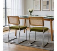 Sièges pour salle à manger - Breuer - Velours vert olive - Dossier rotin tissé main - Design cantilever
