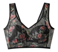 Sieh An Femmes Sous-Vêtements Soutien-gorge à Armature Mince Maille Imprimé Style Gilet Boutonné Confortable Beau Dos Lingerie Femme Sexy Sous-vêtements, Noir , XL