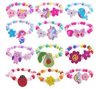 SIELEVIN Lot de 12 bracelets en bois pour filles - Licorne et sirène - Bracelets de perles en bois pour fête d'anniversaire, cadeaux de sacs à friandises, piñata, arc-en-ciel, papillon, cœur, bijoux