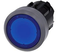 Siemens 3SU10310AB500AA0 Bouton-poussoir lumineux en plastique avec anneau avant en métal, indice de protection IP66, IP67, IP69K, métal mat, 22 mm, bleu