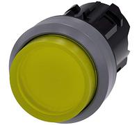 Siemens 3SU10310BB300AA0 Bouton-poussoir lumineux en plastique avec anneau avant en métal, indice de protection IP66, IP67, IP69K, métal mat, 22 mm, jaune