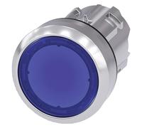 Siemens 3SU10510AA500AA0 Bouton-poussoir lumineux en plastique et métal IP66, IP67, indice de protection IP69K, métal brillant, 22 mm, bleu