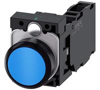 Siemens 3SU11000AB501FA0 Bouton poussoir complet 22 mm, plastique, bleu, Flush, momentané, 1NO+1NC, borne à vis