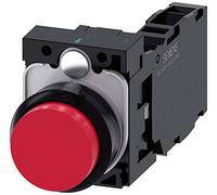 Siemens 3SU11000BB201FA0 Bouton-poussoir complet 22 mm, plastique, rouge, flush, momentané, 1NO+1NC, borne à vis