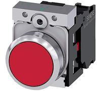 Siemens 3SU11500AB201CA0 Bouton-poussoir 5 à 500 volts, plastique et métal, indice de protection IP66, IP67, IP69K, métal brillant, 22 mm, rouge