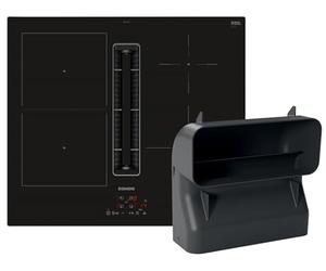 Siemens ED611BGA6 Plaque de cuisson avec hotte aspirante (induction), 60 cm, composée de plaque de cuisson ED611BS16E iQ300, sans cadre, touchControl, powerBoost et coude plat HZ9VDSB4, 90°, noire