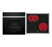 Siemens EQ211KA11, iQ300 Kit de cuisinière encastrable composé de cuisinière HE213ABS3, 60 x 60 cm, air chaud 3D et chauffage rapide, EA64RGNA1E, plaque de cuisson électrique, double circuit, zone de