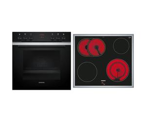 Siemens EQ211KA11, iQ300 Kit de cuisinière encastrable composé de cuisinière HE213ABS3, 60 x 60 cm, air chaud 3D et chauffage rapide, EA64RGNA1E, plaque de cuisson électrique, double circuit, zone de