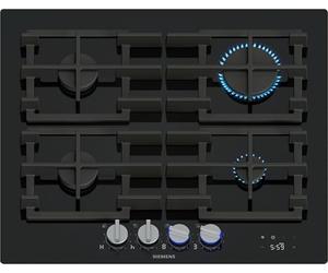Siemens ER6A6PH40 iQ700 Plaque de cuisson à gaz, 60 cm, technologie stepFlame, cookConnect, hotte automatique intelligente, écran numérique, boutons métalliques amovibles, verre trempé, Home Connect