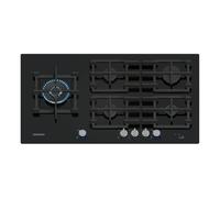 Siemens ER9A6SH40 iQ700 Plaque de cuisson à gaz, 90 cm, technologie stepFlame, cookConnect, hotte automatique intelligente, écran numérique, boutons métalliques amovibles, verre trempé, Home Connect