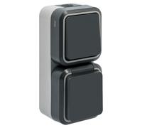 SIEMENS - Interrupteur Va-et-Vient avec Prise 2P+T Étanche Gris IP55 - Pose en Saillie - Résistant et Fiable