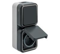 SIEMENS - Interrupteur Va-et-Vient avec Prise 2P+T Étanche Gris IP55 - Pose en Saillie - Résistant et Fiable