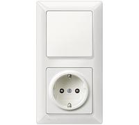 SIEMENS Kit complet avec interrupteur et prise - Insert d'interrupteur, bascule, prise Schuko et cadre double en blanc titane, pour encastré, 5TA2156, 5TG6201,5UB1511, 5TG2552-0