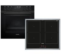 Siemens PQ522VAAB iQ500 Kit de cuisinière encastrable composé de cuisinière HE278GBB4, 60 x 60 cm, fabriqué en Allemagne, autonettoyage, air chaud 3D et plaque à induction, plaque à induction combinée