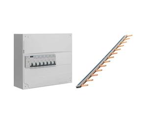 SIEMENS - Tableau électrique pré-équipé 1 rangée 13 modules 6 disjoncteurs 1 interrupteur différentiel & Peigne 13 modules noir/blanc longueur 220mm