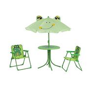 Siena Garden 672614 Froggy Set pour Enfants 2 Fauteuils Pliants + 1 Table + 1 Parasol Motif de Grenouille Acier Vert