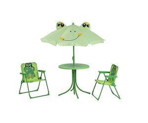 Siena Garden 672614 Froggy Set pour Enfants 2 Fauteuils Pliants + 1 Table + 1 Parasol Motif de Grenouille Acier Vert