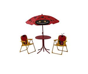 Siena Garden 672618 Marie Set pour Enfants 2 Fauteuils Pliants 1 Table + 1 Parasol Acier Motif de Coccinelle Jaune/Rouge