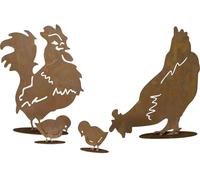 Siena Garden Figurine décorative famille de poules Tôle dacier marron