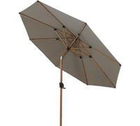 Siena Garden Vero Parasol central aspect bois Ø 300 cm Armature aluminium aspect bois Housse 100% polyester 280 g/m² en taupe chiné UPF 50+