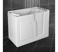 Siena II Baignoire pour personnes âgées, 122 x 71 cm, avec porte et siège intégré, avec buses de massage, entrée basse, maintien sûr, surface facile d'entretien