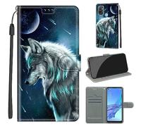 SIENIANLINE Coque pour Oppo A53 / A32 4G Cuir PU Portefeuille Loup