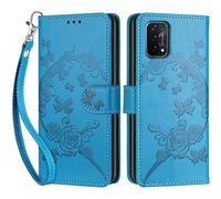 SIENIANLINE Coque pour Oppo A54 / A74 5G Portefeuille Papillon - Bleu | 3 emplacements cartes, 1 poche billets, Fermeture magnétique, Fonction support, Étui de protection pour Oppo A93 / A93s 5G