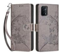 SIENIANLINE Coque pour Oppo A54 / A74 5G Portefeuille Papillon Gris | 3 emplacements cartes, 1 poche billets, Fermeture magnétique, Fonction support, Étui de protection pour Oppo A93 / A93s 5G