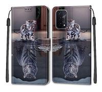 SIENIANLINE Coque pour Oppo A54 / A74 5G Portefeuille Tigre | Fermeture magnétique, Emplacements cartes et fonction support, Étui de protection pour Oppo A93 / A93s 5G