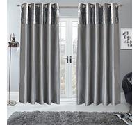 Sienna Paire de Rideaux en Velours écrasé entièrement doublés à œillets en Imitation Soie pour fenêtre, Polyester, Manhattan Silver Grey, 46" Wide x 90" Drop