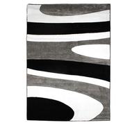 SIENNA - Tapis salon moderne imprimé courbes abstraites 120 x 170 cm Gris/Noir