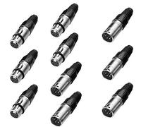 SIENOC 5 pk 4-Pin XLR Male Connector +5 pk 4-Pin XLR Female Connector - Black Metal Housing-Silver Contacts