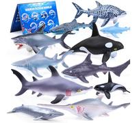 SIENON Lot de 11 figurines de requin réalistes - 7 pièces de 15 cm - Animaux marins réalistes - Avec 4 petits requins baleines de 10 cm - Pour enfants - Décoration d'anniversaire éducative