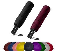 SIEPASA Lot de 2 petits parapluies de voyage compacts à ouverture et à fermeture automatique pour sac à dos pour pluie, mini parapluies portables légers et solides pour homme et femme (noir et rouge