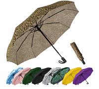 SIEPASA Parapluie de voyage compact, coupe-vent, automatique et pliable, parapluie portable pour femme, homme et adolescent, petite taille (imprimé léopard)