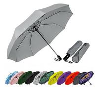 SIEPASA Parapluie de voyage compact, coupe-vent, automatique et pliable, parapluie portable pour femmes et hommes, petite taille (gris)