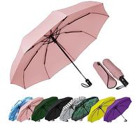 SIEPASA Parapluie de voyage compact, coupe-vent, automatique et pliable, parapluie portable pour femmes, hommes et adolescents, petite taille (rose)