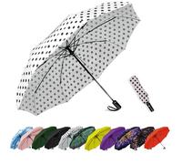 SIEPASA Parapluie de voyage compact coupe-vent automatique pour la pluie - Petit parapluie portable coupe-vent pour homme, femme, adolescent (pois blancs)
