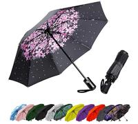 SIEPASA Parapluie de voyage compact - Coupe-vent - Ouverture et fermeture automatiques - Léger - Avec cadre en fibre de verre et auvent imperméable - Convient pour sac à dos/sac à main - Fleur de