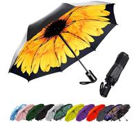 SIEPASA Parapluie de voyage compact - Coupe-vent - Ouverture et fermeture automatiques - Léger - Avec cadre en fibre de verre et auvent imperméable - Convient pour sac à dos/sac à main (tournesol)