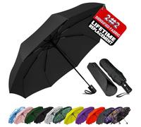 SIEPASA Parapluie de voyage compact, coupe-vent, ouverture/fermeture automatique, pliable, léger et durable, cadre en fibre de verre, toile imperméable, tient dans les sacs à dos/main et valises (noir