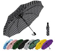 SIEPASA Parapluie de voyage compact coupe-vent, pliable, automatique (pois noirs)