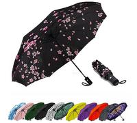 SIEPASA Parapluie de voyage compact coupe-vent, portable et léger, automatique, avec cadre en fibre de verre et poignée en plastique, forme demi-ronde, pour homme et femme, petite taille (sakura)