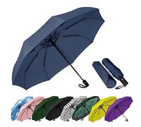 SIEPASA Parapluie de voyage compact et coupe-vent automatique pour pluie, parapluie pliable compact, petit parapluie portable coupe-vent pour homme, femme, adolescent (bleu marine)