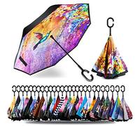 SIEPASA Parapluie inversé de 124,3 cm/142,4 cm, extra large, double auvent, coupe-vent, imperméable, avec poignée en forme de C (colibri, 124 cm)