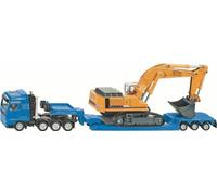 siku 1847, Transporteur de poids lourds avec remorque surbaissée, 1:87, Métal/Plastique, Bleu/Jaune, Remorque amovible