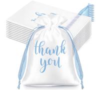 Sieral 50 sacs cadeaux en satin avec cordon de serrage, sacs cadeaux pour mariage, enterrement de vie de jeune fille, cadeaux de fête prénatale, fête d'anniversaire (blanc, bleu, 10,2 x 15,2 cm)