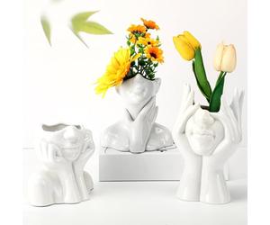 Sieral Lot de 3 vases en céramique en Forme de Visage féminin pour décoration Moderne, Vase décoratif en Forme de tête de Demi-Corps, Centre de Table pour Table, étagère, Maison, Chambre à Coucher,