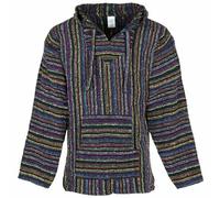 Siesta Baja Sweat à Capuche - Haut à Capuche - Pull à Capuche - Jerga Mexicain à Capuche Baja Hoodie pour Homme et Femme - Noir Multicolore - XL