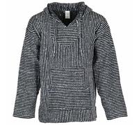 Siesta Baja Sweat à Capuche - Pull Jerga Mexicain pour Homme et Femme - Fines Rayures Noir et Blanc - Taille M